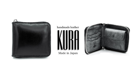 【KURA leather】 ラウンドファスナー Half Wallet ブラック#06