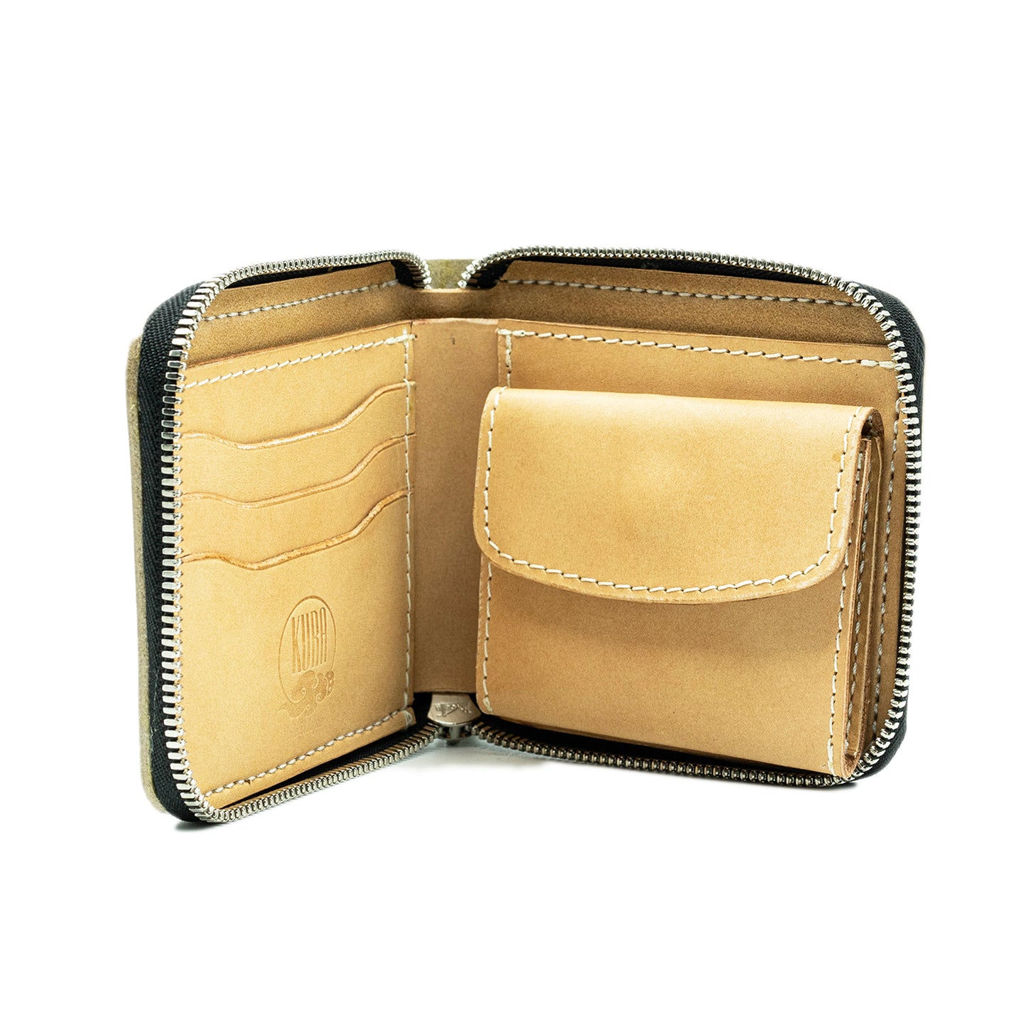 【KURA leather】 ラウンドファスナー Half Wallet ホワイト#12