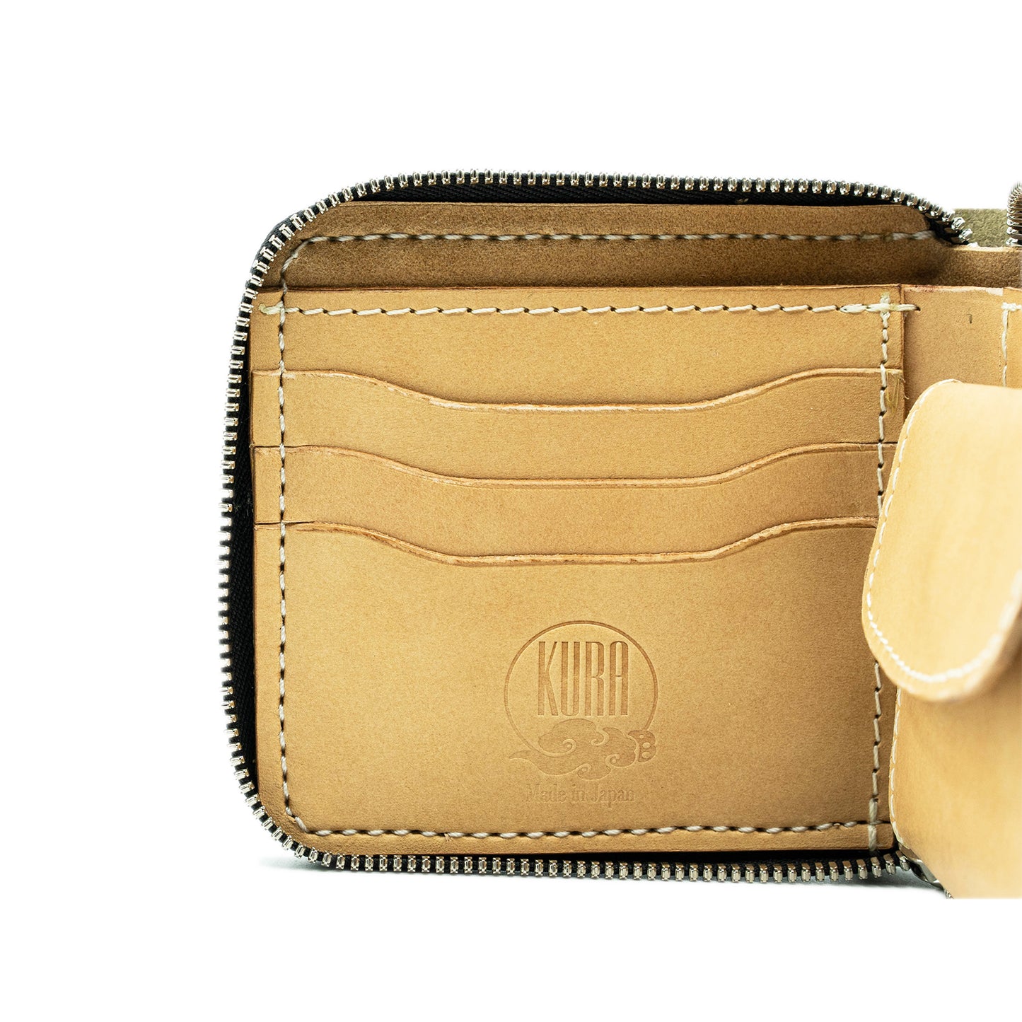 【KURA leather】 ラウンドファスナー Half Wallet ホワイト#12