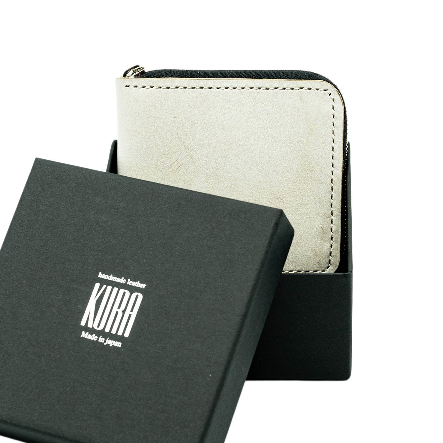【KURA leather】 ラウンドファスナー Half Wallet ホワイト#12