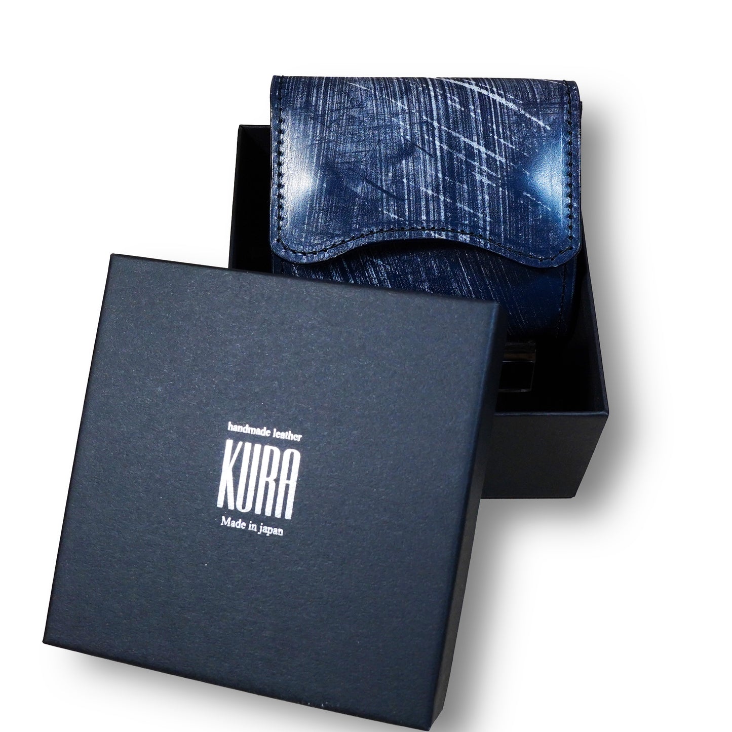 【KURA leather】Half Wallet(ブライドルレザー) ネイビーブルー#17