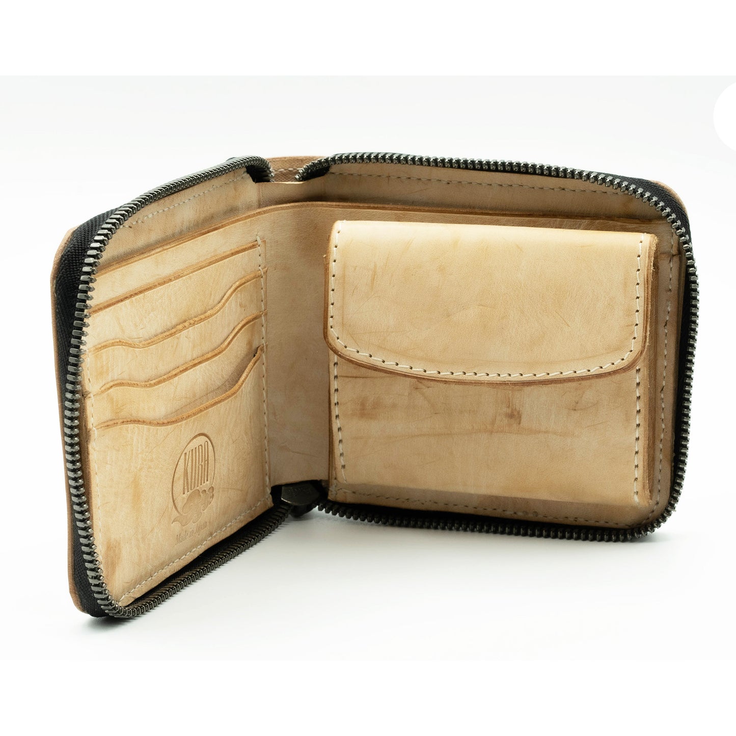 【KURA leather】 CORDOVAN (コードバン)ラウンドファスナー Half Wallet ナチュラル#05