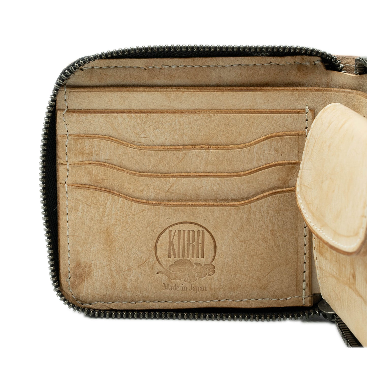 【KURA leather】 CORDOVAN (コードバン)ラウンドファスナー Half Wallet ナチュラル#05