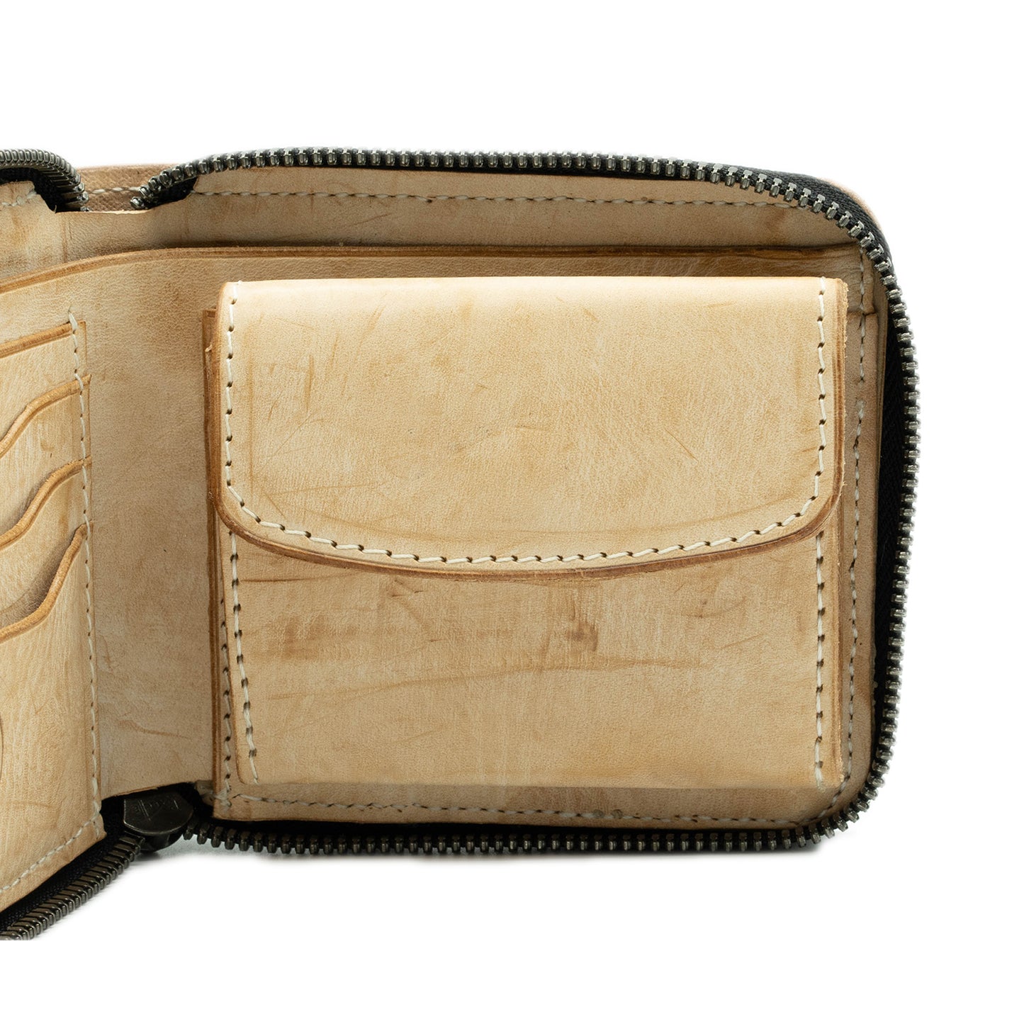 【KURA leather】 CORDOVAN (コードバン)ラウンドファスナー Half Wallet ナチュラル#05