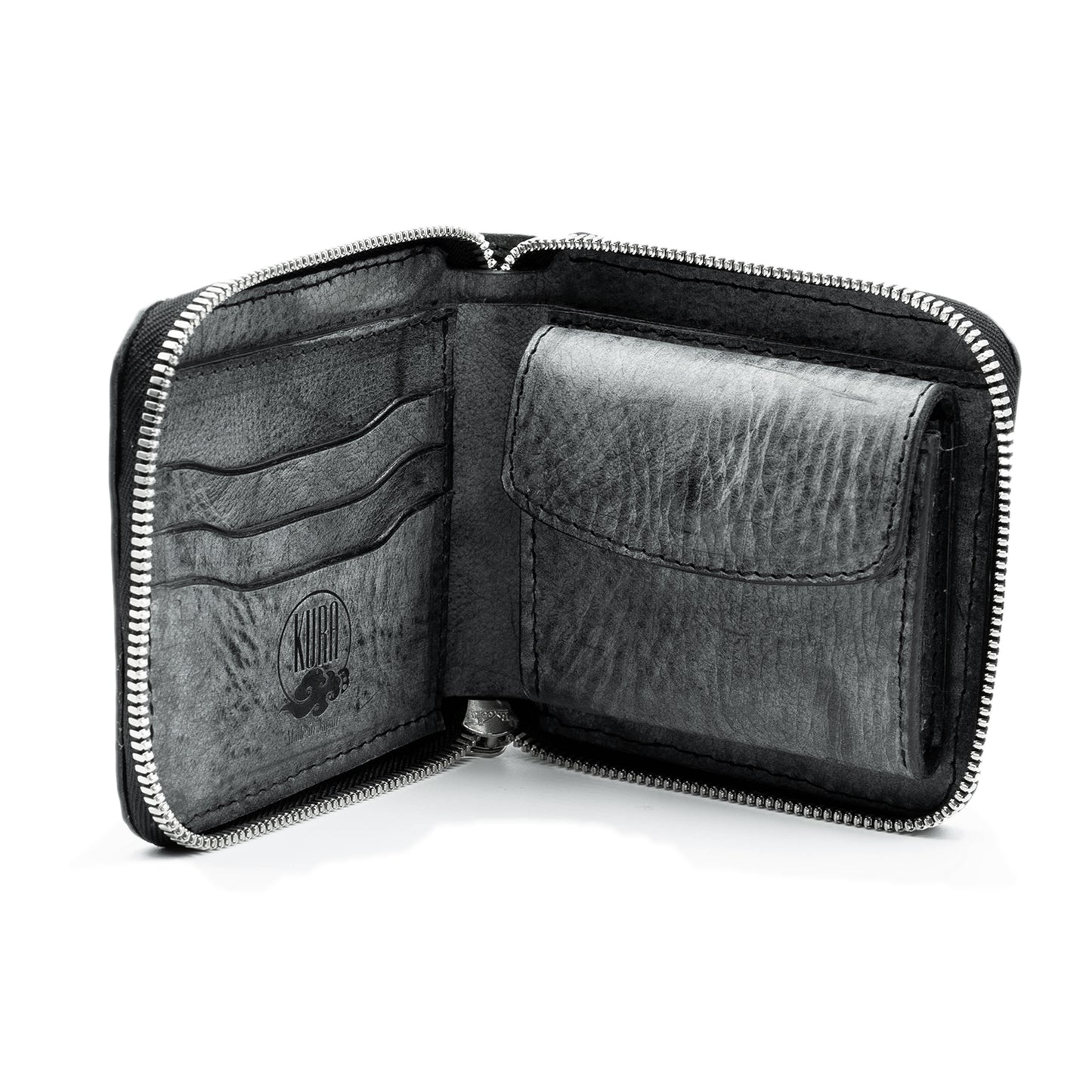 【KURA leather】 CORDOVAN (コードバン)ラウンドファスナー Half Wallet ブラック#06