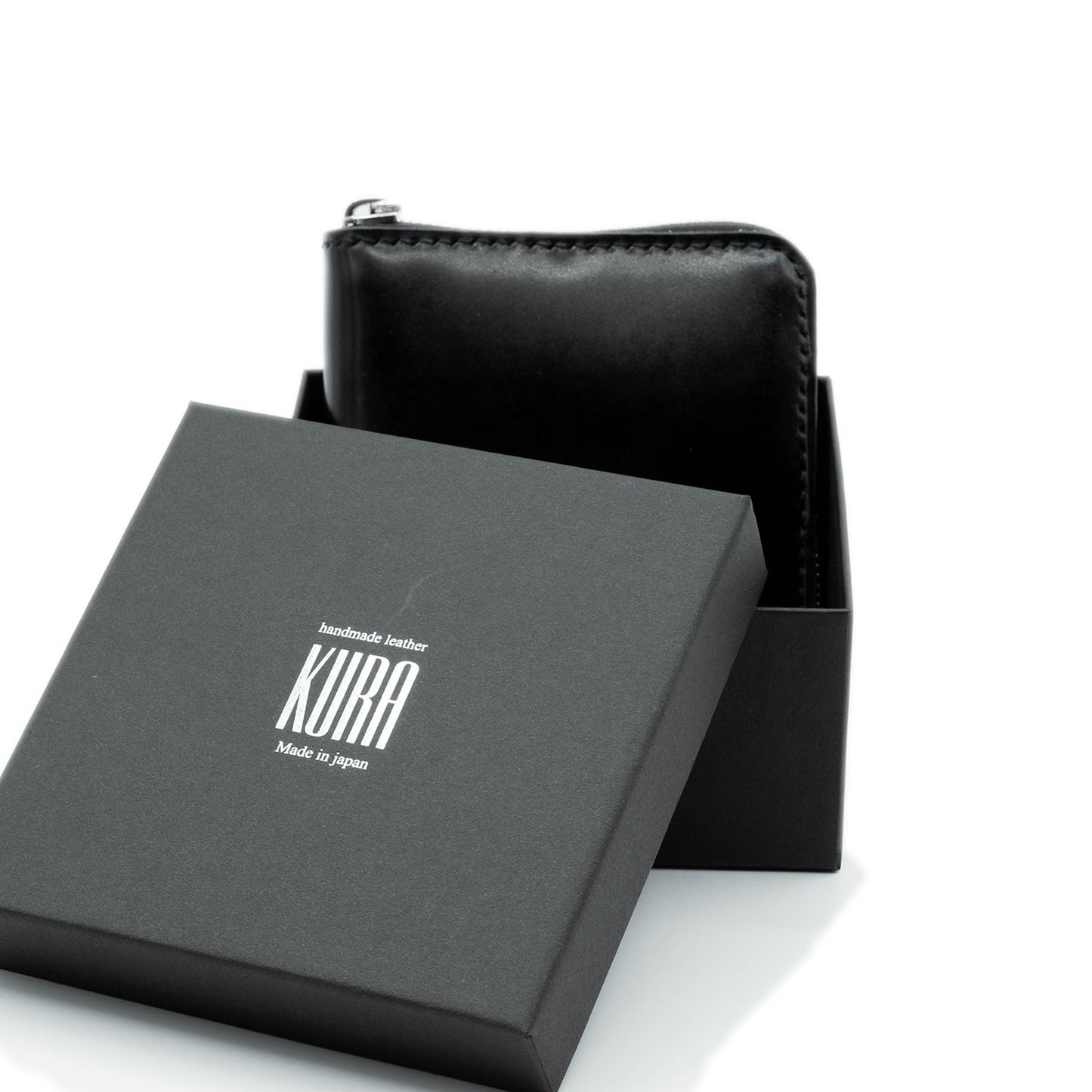 【KURA leather】 CORDOVAN (コードバン)ラウンドファスナー Half Wallet ブラック#06