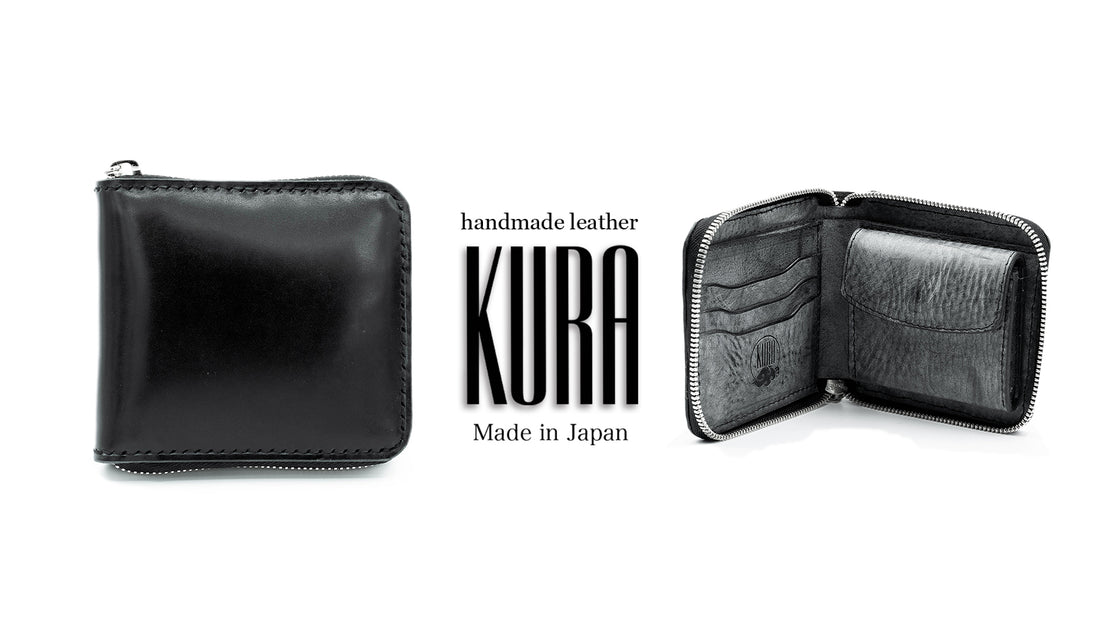 【KURA leather】 ラウンドファスナー Half Wallet ブラック＃06