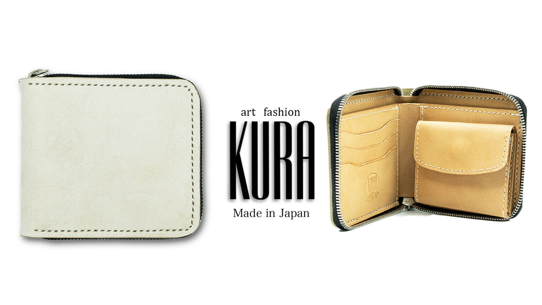 【KURA leather】 ラウンドファスナー Half Wallet ホワイト＃12が新登場‼